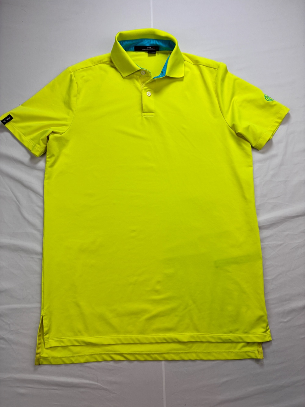 Ralph Lauren RLX Sz Small Neon Yellow Polo with Contrast Trim KCCC Golf DriFit